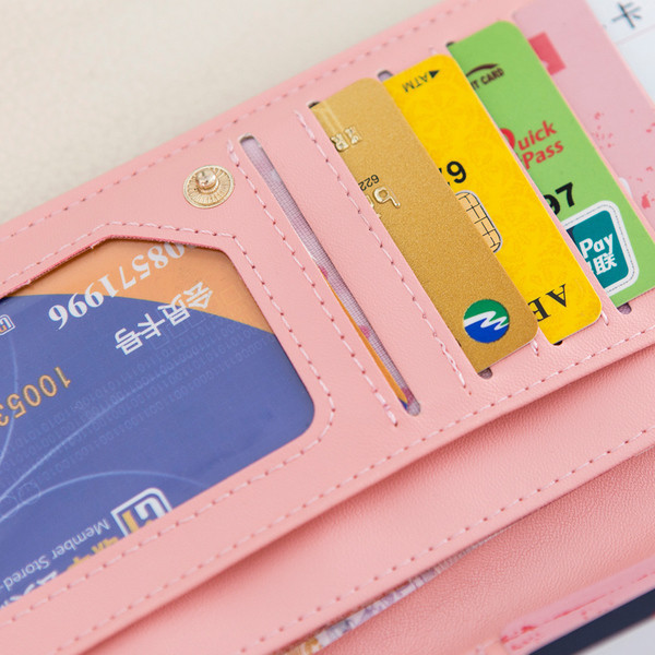 Дамски портфейл с декорация коте и пискюл в четири цвята