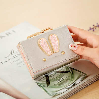 Красив дамски мини портфейл с лъскави декорация в няколко цвята