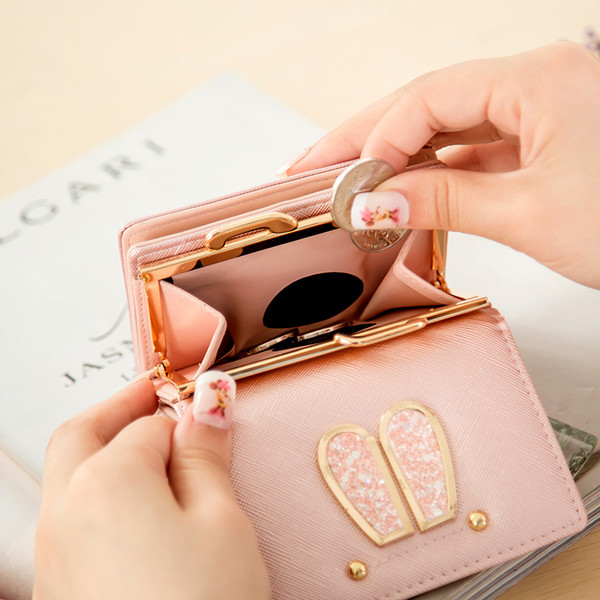 Красив дамски мини портфейл с лъскави декорация в няколко цвята