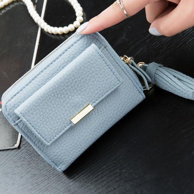 Красив мини дамски портфейл с пискюл в свежи цветове