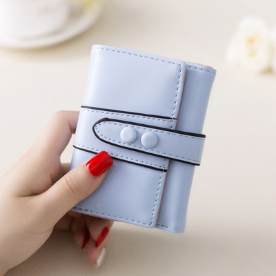 Мини дамски портфейл с две копчета в шест цвята