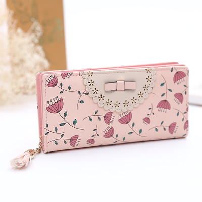 Сладък дамски портфейл с изображения и панделка в няколко разцветки