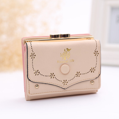 Стилен мини дамски портфейл с едно копче в много цветове