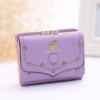 Стилен мини дамски портфейл с едно копче в много цветове