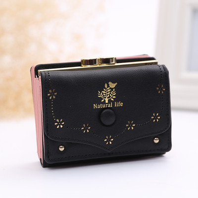 Стилен мини дамски портфейл с едно копче в много цветове