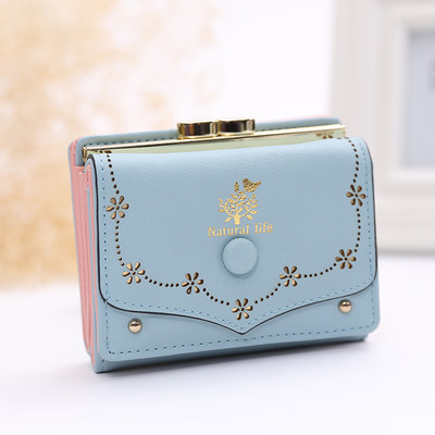 Стилен мини дамски портфейл с едно копче в много цветове