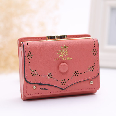 Стилен мини дамски портфейл с едно копче в много цветове