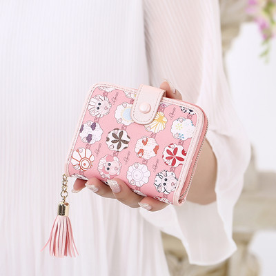 Сладък мини дамски портфейл с едно копче в различни разцветки