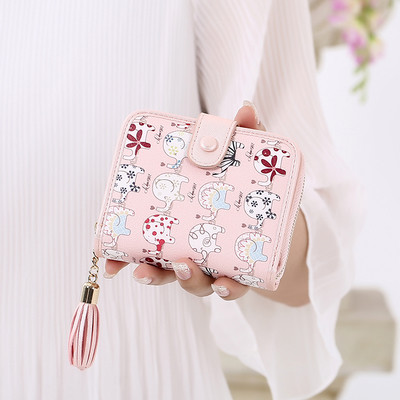 Сладък мини дамски портфейл с едно копче в различни разцветки