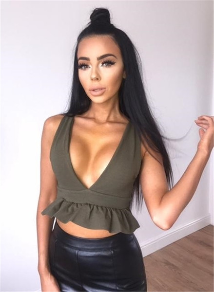 Уникален дамски къс потник с тънки презрамки и дълбоко V-образно деколте