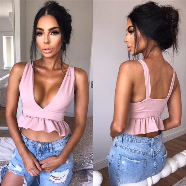 Уникален дамски къс потник с тънки презрамки и дълбоко V-образно деколте