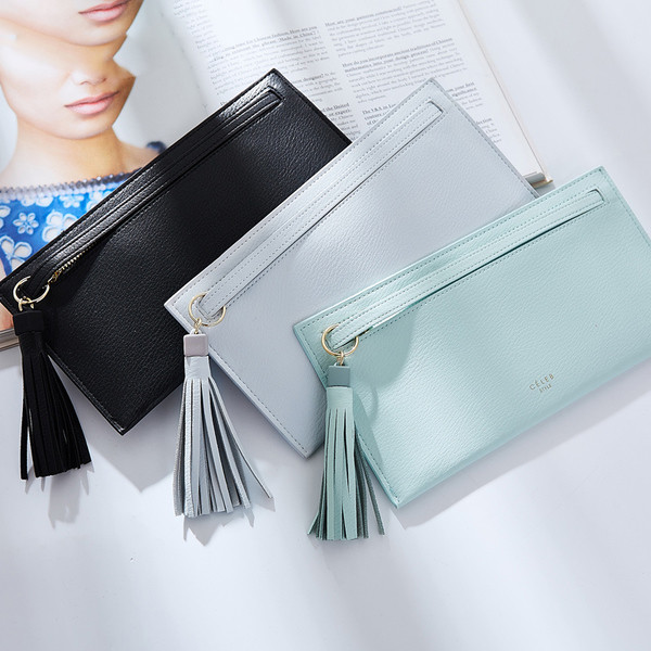 Красив дамски портфейл с пискюл в пет цвята