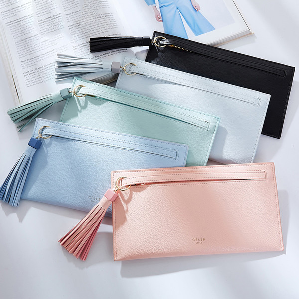 Красив дамски портфейл с пискюл в пет цвята