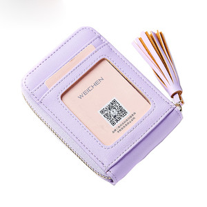 Сладък мини портфейл за дамите с пискюл и прозрачно разделение