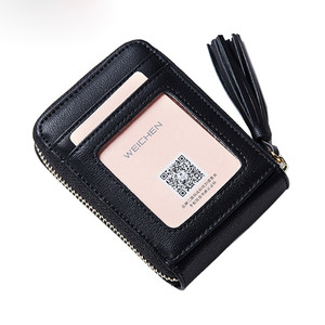 Сладък мини портфейл за дамите с пискюл и прозрачно разделение