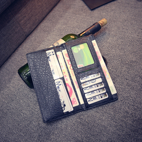 Дамски портфейл с декорация нит в бежов и черен цвят