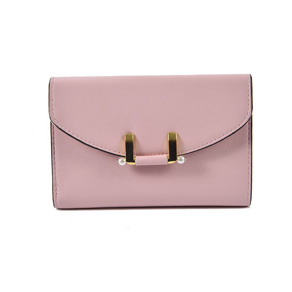 Сладък портфейл за дамите с метална декорация в бял, розов и черен цвят