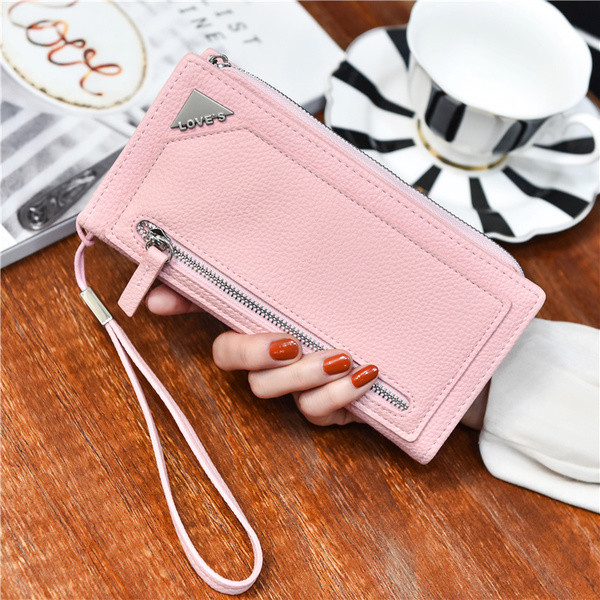 Красив дамски портфейл с дръжка и пискюл в пет цвята