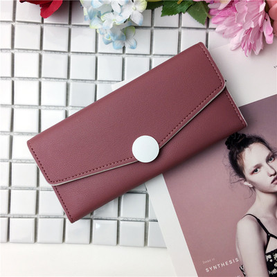 Изчистен стилен модел дамски портфейл с копче, в много цветове