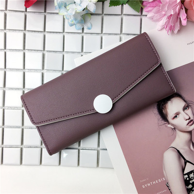 Изчистен стилен модел дамски портфейл с копче, в много цветове