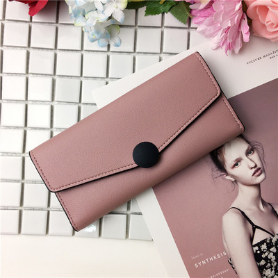 Изчистен стилен модел дамски портфейл с копче, в много цветове