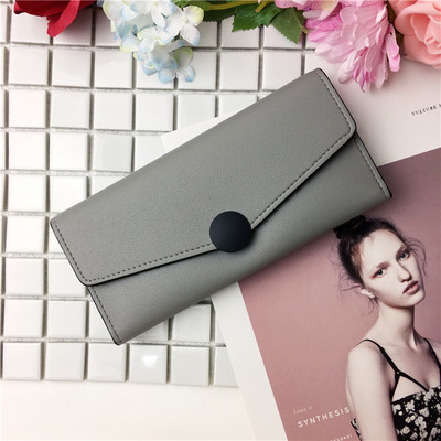 Изчистен стилен модел дамски портфейл с копче, в много цветове