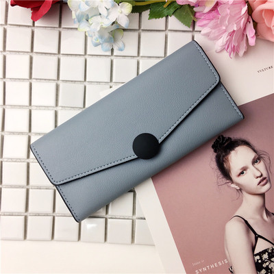 Изчистен стилен модел дамски портфейл с копче, в много цветове