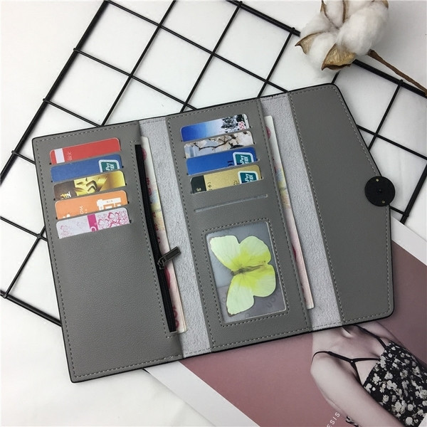 Изчистен стилен модел дамски портфейл с копче, в много цветове