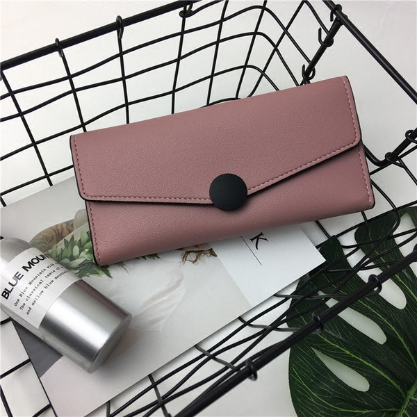 Изчистен стилен модел дамски портфейл с копче, в много цветове