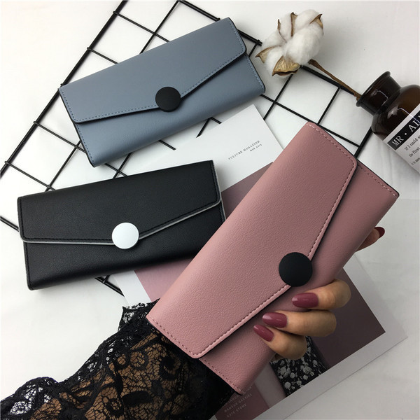 Изчистен стилен модел дамски портфейл с копче, в много цветове