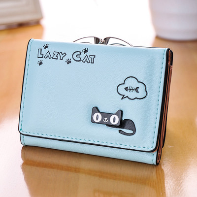 Дамски мини портфейл с декорация коте в много цветове