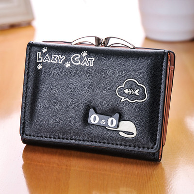 Дамски мини портфейл с декорация коте в много цветове