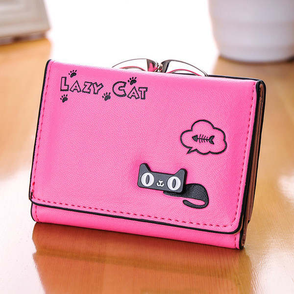 Дамски мини портфейл с декорация коте в много цветове