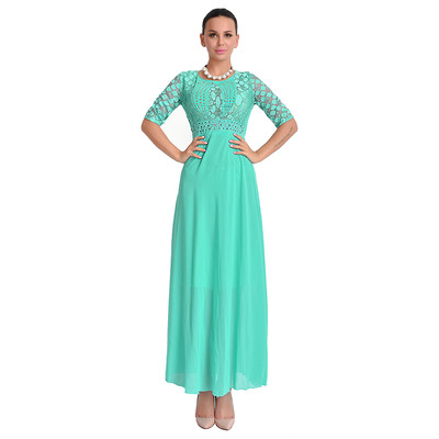 Γυναικείο μακρύ φόρεμα  με κοντά μανίκια και κολάρο σε σχήμα O