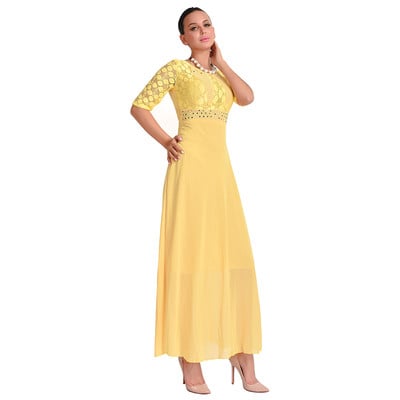 Γυναικείο μακρύ φόρεμα  με κοντά μανίκια και κολάρο σε σχήμα O