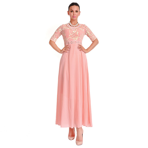 Γυναικείο μακρύ φόρεμα με δαντέλα σε σχήμα O 