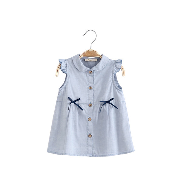 Сладка детска риза за момичета без ръкав с панделка