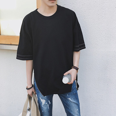 Ежедневна мъжка тениска с 3/5 ръкав и с ципове в бял и черен цвят