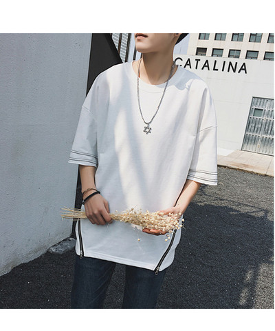 Ежедневна мъжка тениска с 3/5 ръкав и с ципове в бял и черен цвят