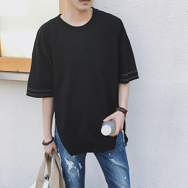 Ежедневна мъжка тениска с 3/5 ръкав и с ципове в бял и черен цвят