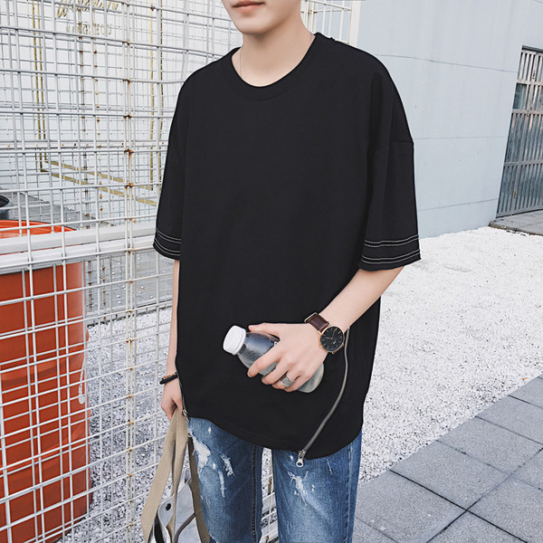 Ежедневна мъжка тениска с 3/5 ръкав и с ципове в бял и черен цвят