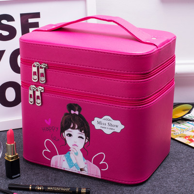 Козметична дамска чанта с дръжка и изображение в няколко цвята