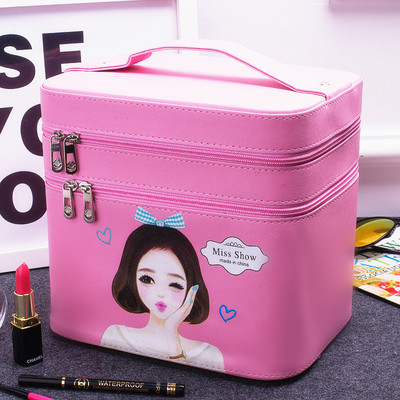 Козметична дамска чанта с дръжка и изображение в няколко цвята