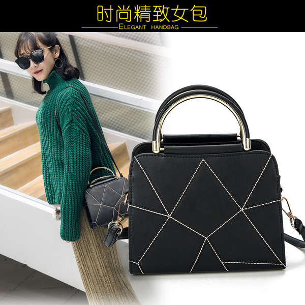 Малка дамска чанта в кафяв, сив и черен цвят