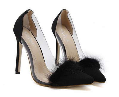 Страхотни дамски обувки на висок ток със стилен пух