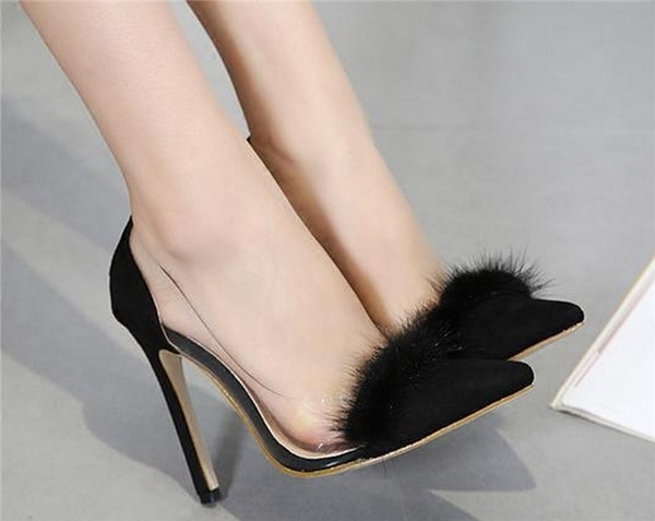 Страхотни дамски обувки на висок ток със стилен пух