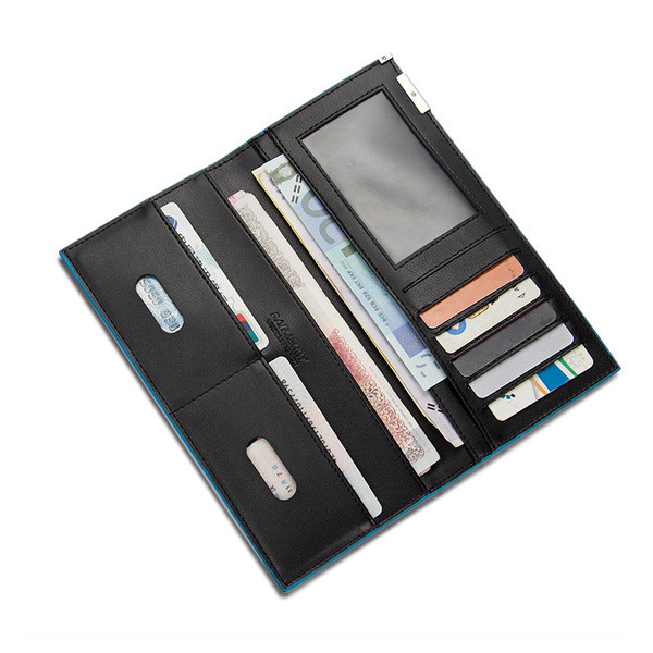 Много стилен мъжки бизнес портфейл със сини нишки