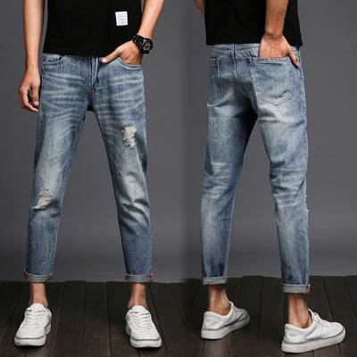 Модерни и много актуални мъжки дънкови панталони модел "slim fit" и крачол 7/8
