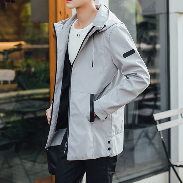 Αθλητικό κομψό ανδρικό παλτό σε διάφορα χρώματα με κουκούλα και φερμουάρ