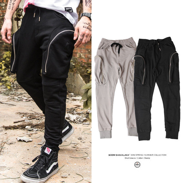 Ανδρικά αθλητικά παντελόνια με τσέπες σε γκρι και μαύρο χρώμα